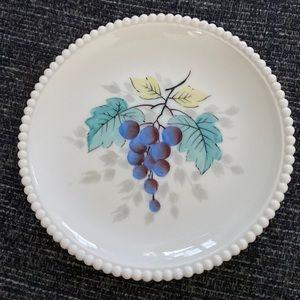 Vintage Westmoreland Hand Painted Milk Glass Plate w/ Hobnail Trim - Grapes